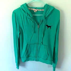 Green full zip hooded jacket. PINK. Size S.